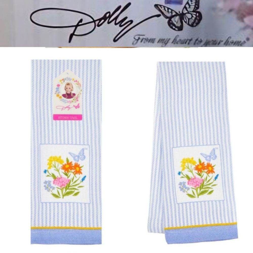 Dolly Parton Butterflies & Wildflowers Striped Kitchen Towel